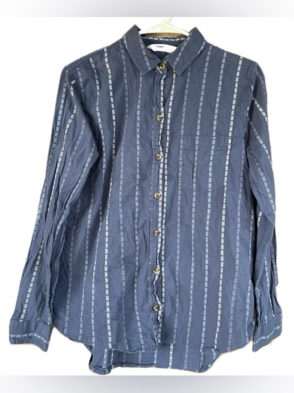 Sonoma Cyclone Blue Striped Button Down Cotton Shirt Indie Folk Boho Western (S)